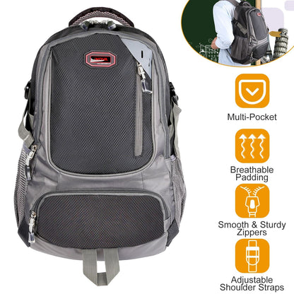 Unisex Nylon Backpack – Lightweight 1.4 lb | Dual Water Bottle Pockets, Multiple Zip Compartments | School, Travel & Gym