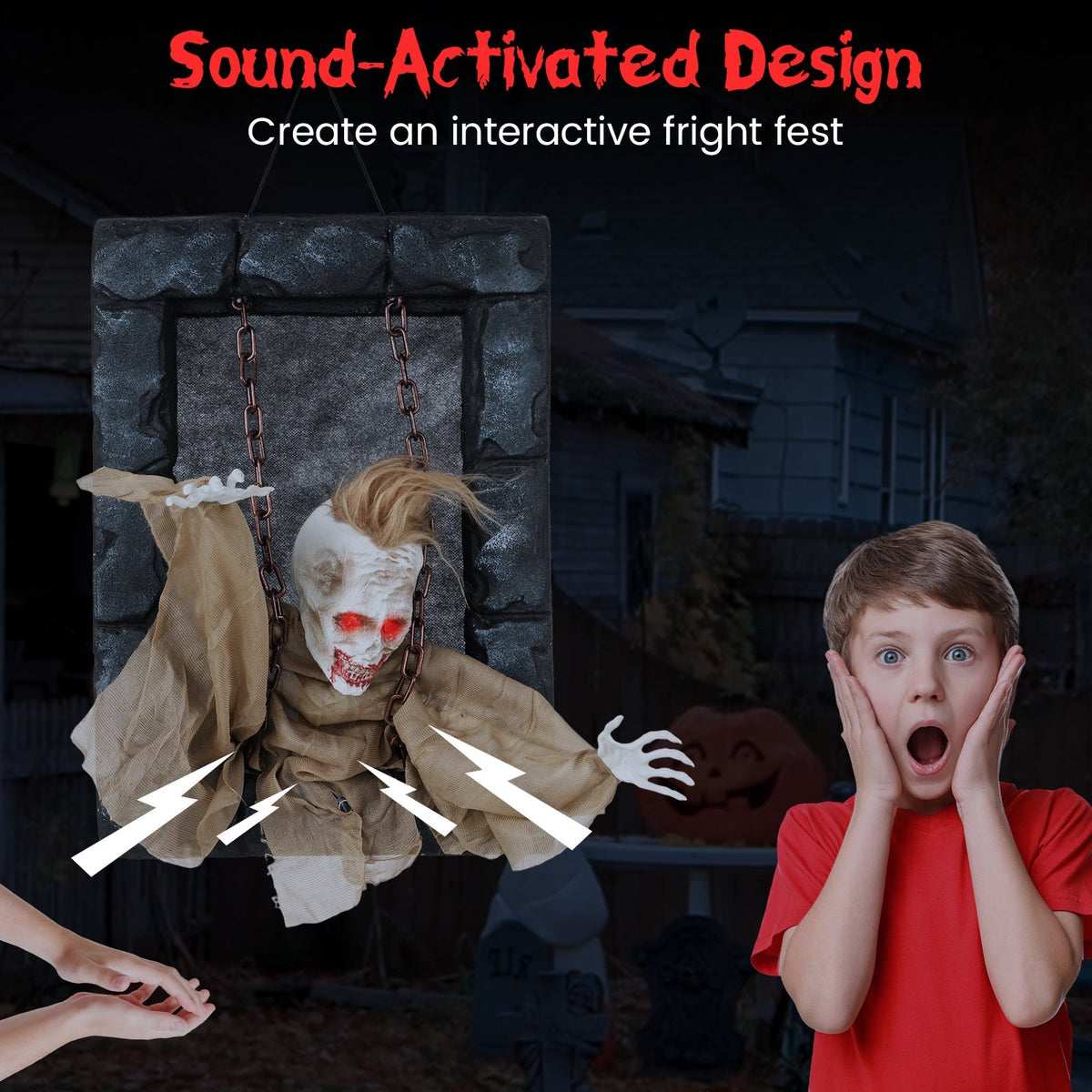Halloween Hanging Animated Zombie Prisoner Decoration