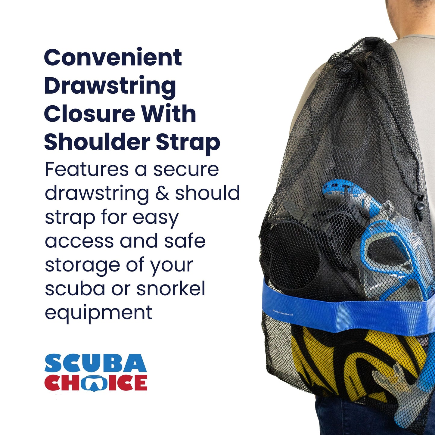 Drawstring Mesh Bag with Shoulder Strap 25" x 13" by Scuba Choice - Niksstuff