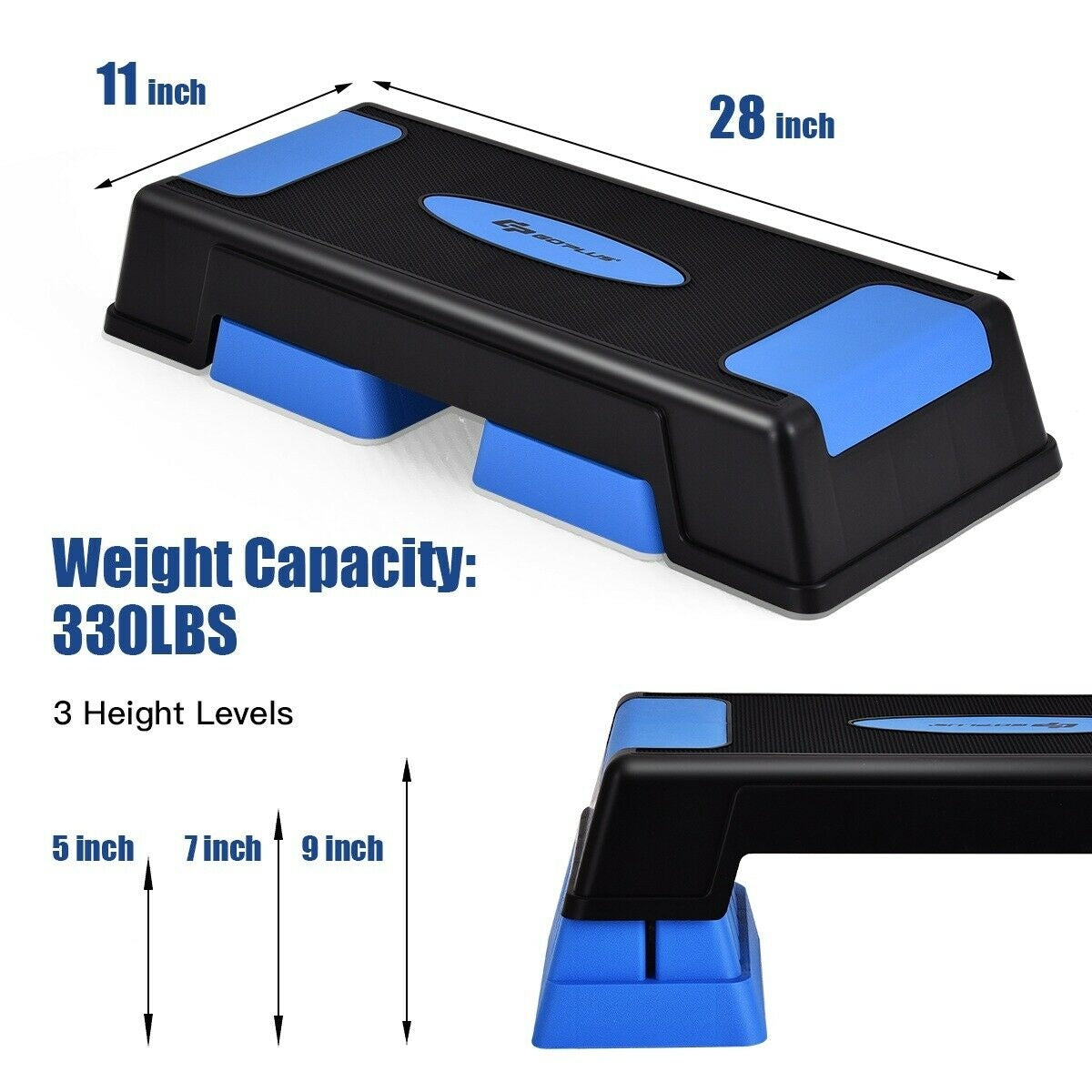 Aerobic Step Platform | 3 Heights: 5", 7", 9" | 330 lb Capacity | Non-Slip | Gray, Purple or Blue