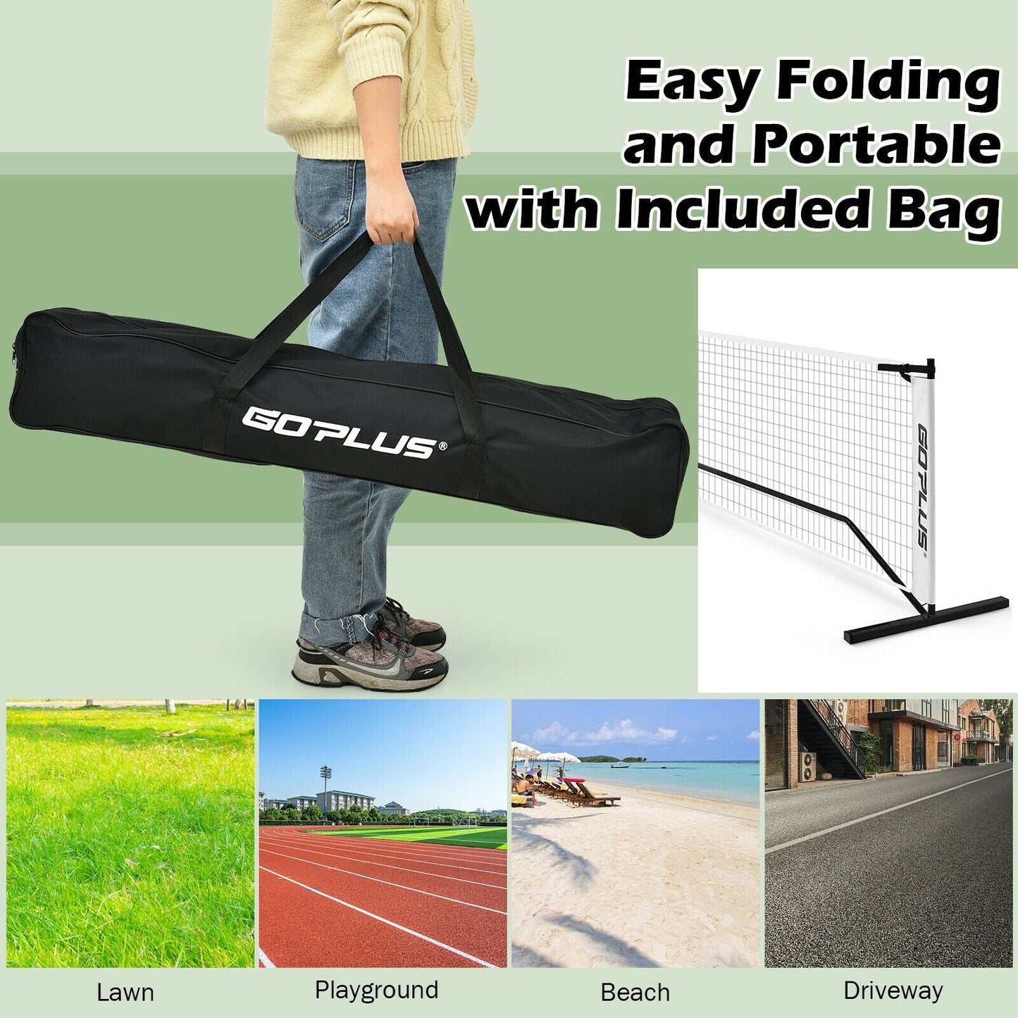 22 FT Portable Pickleball Net Set | 25mm Steel Frame | Fiberglass Post | 600D Oxford Bag | Indoor & Outdoor