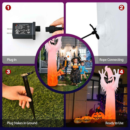 12 Feet Halloween Inflatable Ghost with LED Flame Lights