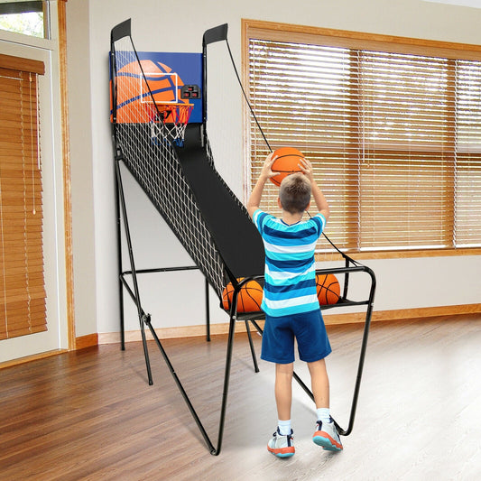 Foldable Basketball Arcade Game | Electronic Scorer | Steel Frame + MDF Backboard | 3 Balls Included
