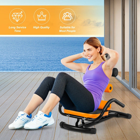 Abdominal Trainer Crunch Bench | 3-Level Adjust | Pivoting Rollers | Spring Resistance | Multi-Use