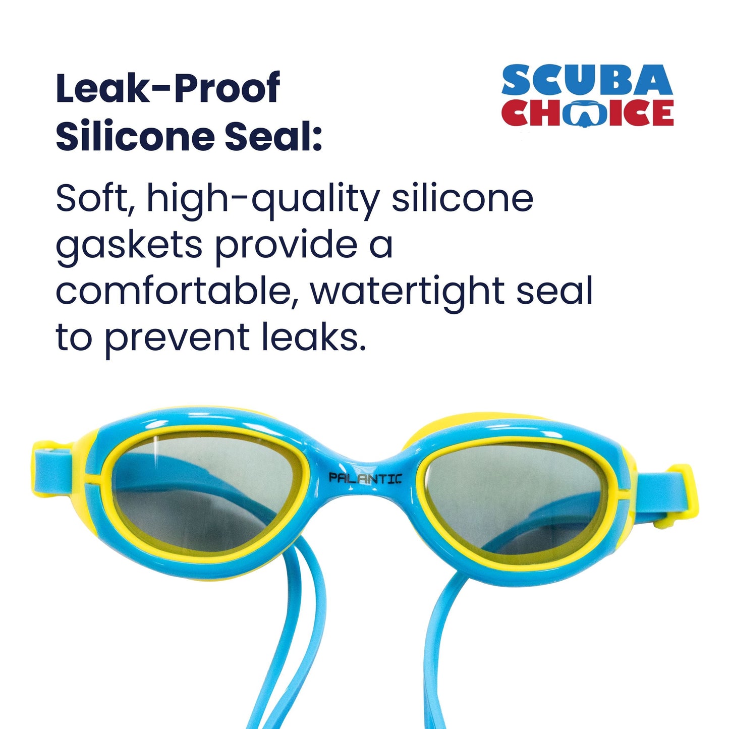 Palantic Jr. Silicone Swim Goggles | UV Tinted Anti-Fog Lenses | Kids & Narrow-Face Adults | Blue/Yellow - Niksstuff