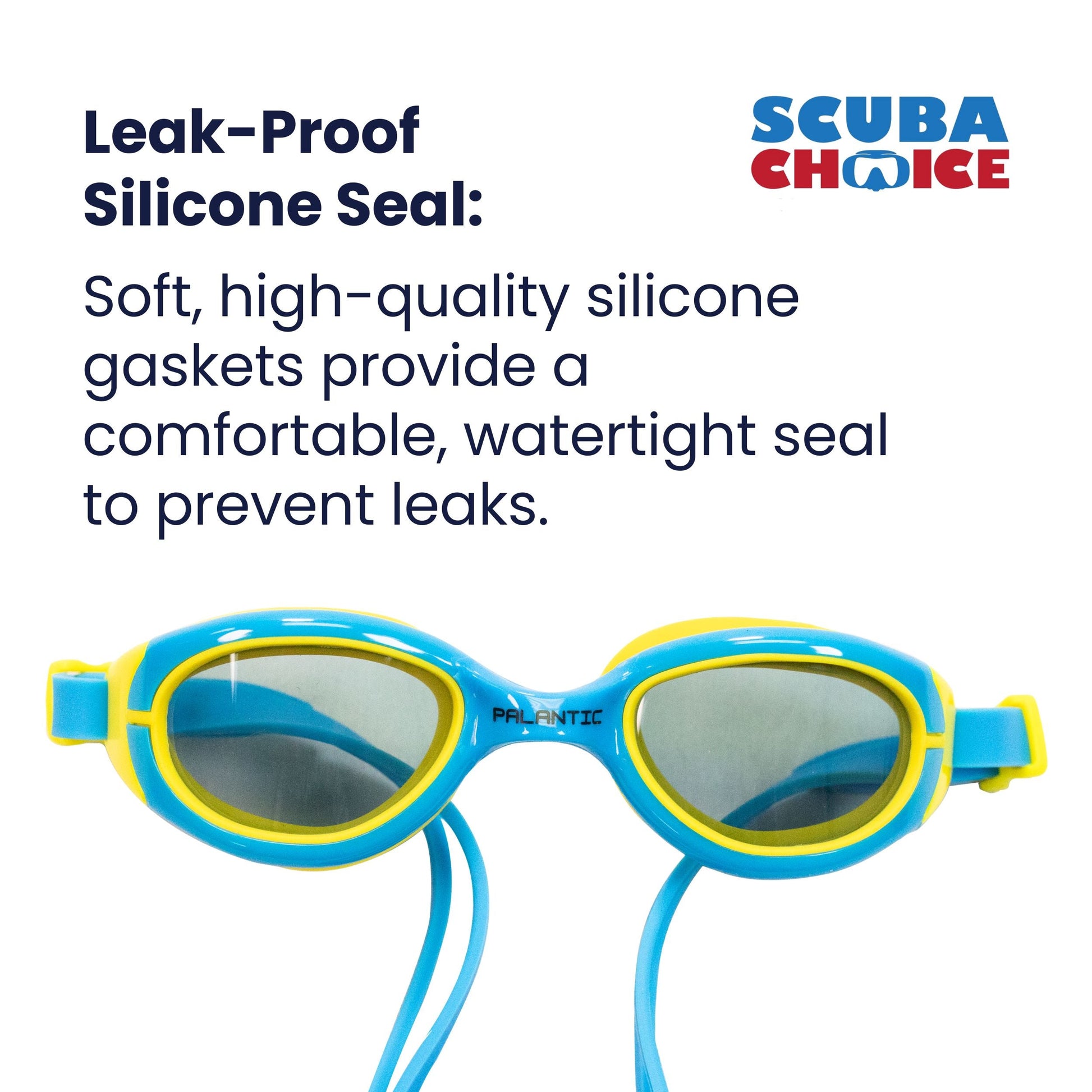 Palantic Jr. Silicone Swim Goggles | UV Tinted Anti-Fog Lenses | Kids & Narrow-Face Adults | Blue/Yellow - Niksstuff
