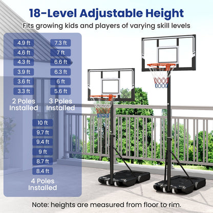 Portable Basketball Hoop | 3.3–10 ft | 18-Level Adjust | PC Backboard | Fillable Base | Wheels | Indoor & Outdoor