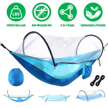 3-in-1 Camping Hammock with Mosquito Net – 440 lb Capacity, 70D Nylon | Pop-Up Net, Dual Zippers | 1.43 lbs | 3 Colors