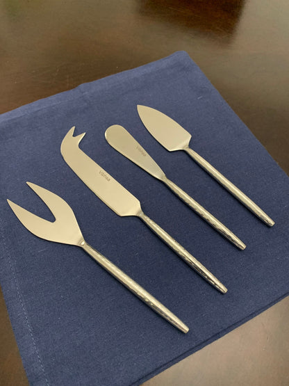 Vibhsa 4-Piece Cheese Knife Set | Hand-Forged Stainless Steel | Silver Hammered Handle | Gift Box Included - Niksstuff