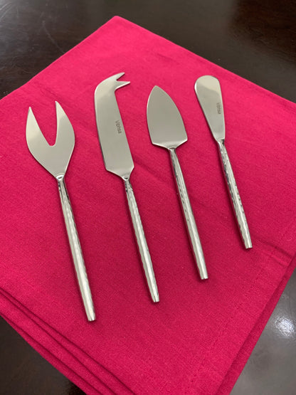 Vibhsa 4-Piece Cheese Knife Set | Hand-Forged Stainless Steel | Silver Hammered Handle | Gift Box Included - Niksstuff