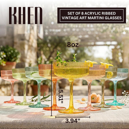 Madrid Acrylic Champagne Coupe Glasses | Set of 8 | 8oz | Shatterproof | Indoor & Outdoor | Khen Site - Niksstuff