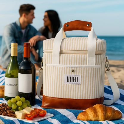 Khen 2-Bottle Wine Carrier Tote | Insulated Leakproof Cooler Bag | Canvas & Vegan Leather - Niksstuff