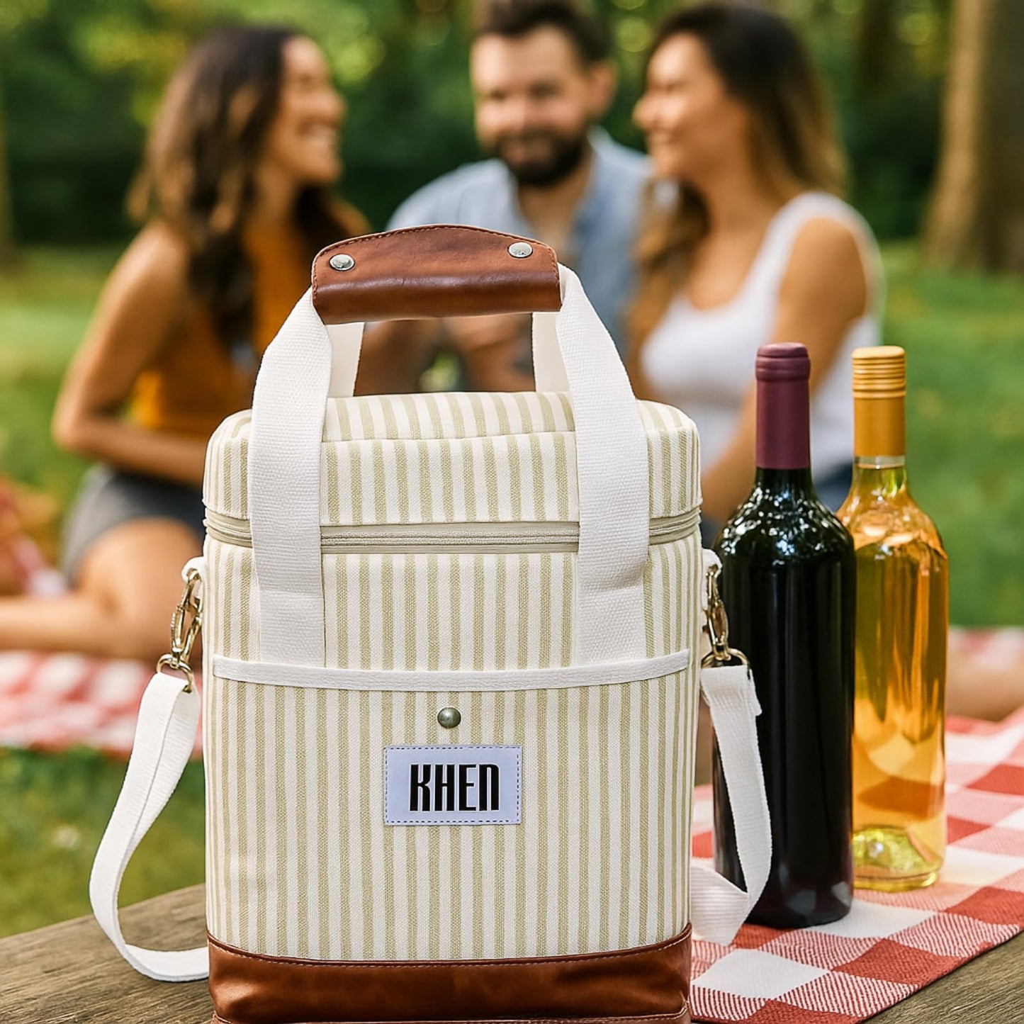Khen 2-Bottle Wine Carrier Tote | Insulated Leakproof Cooler Bag | Canvas & Vegan Leather - Niksstuff