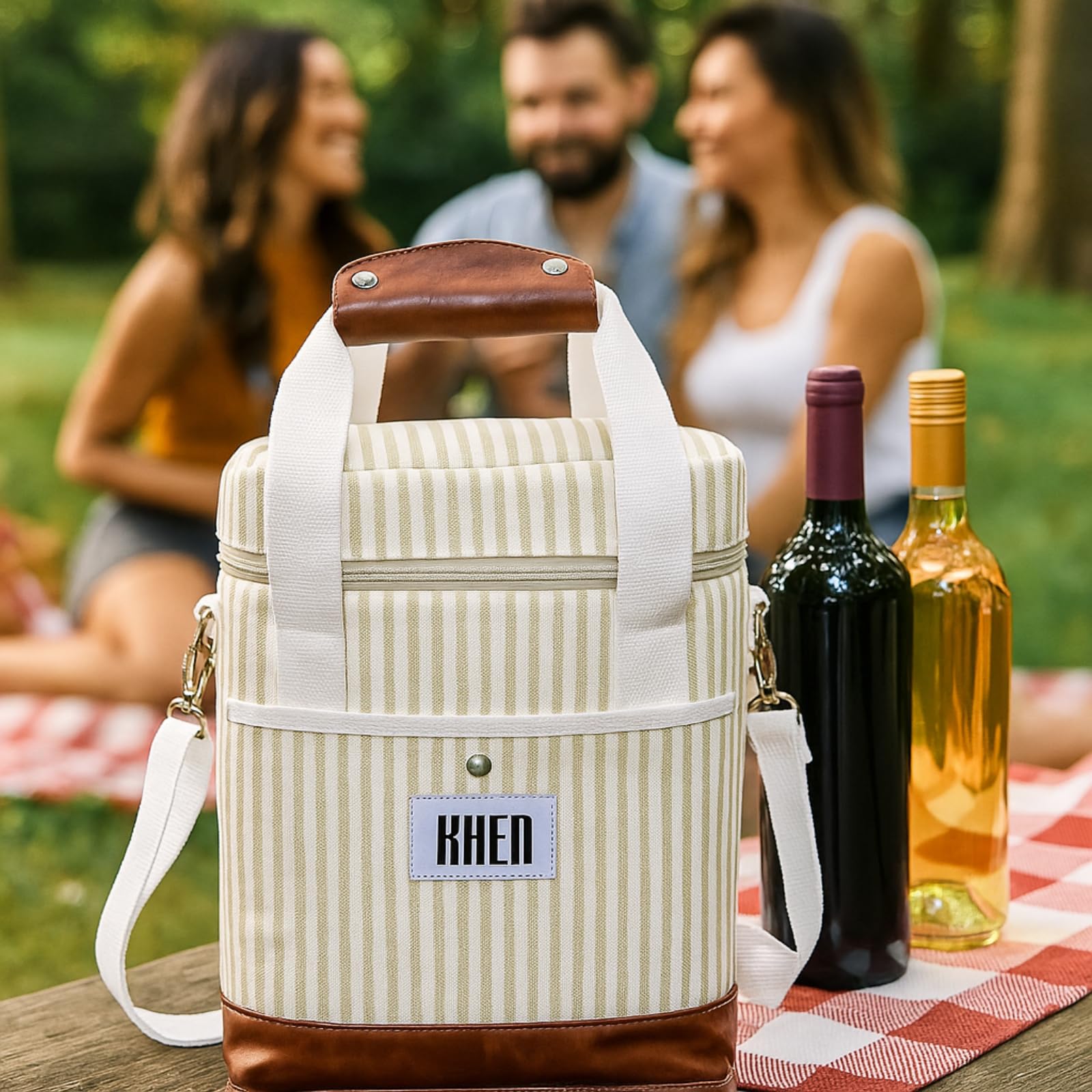 Khen 2-Bottle Wine Carrier Tote | Insulated Leakproof Cooler Bag | Canvas & Vegan Leather - Niksstuff