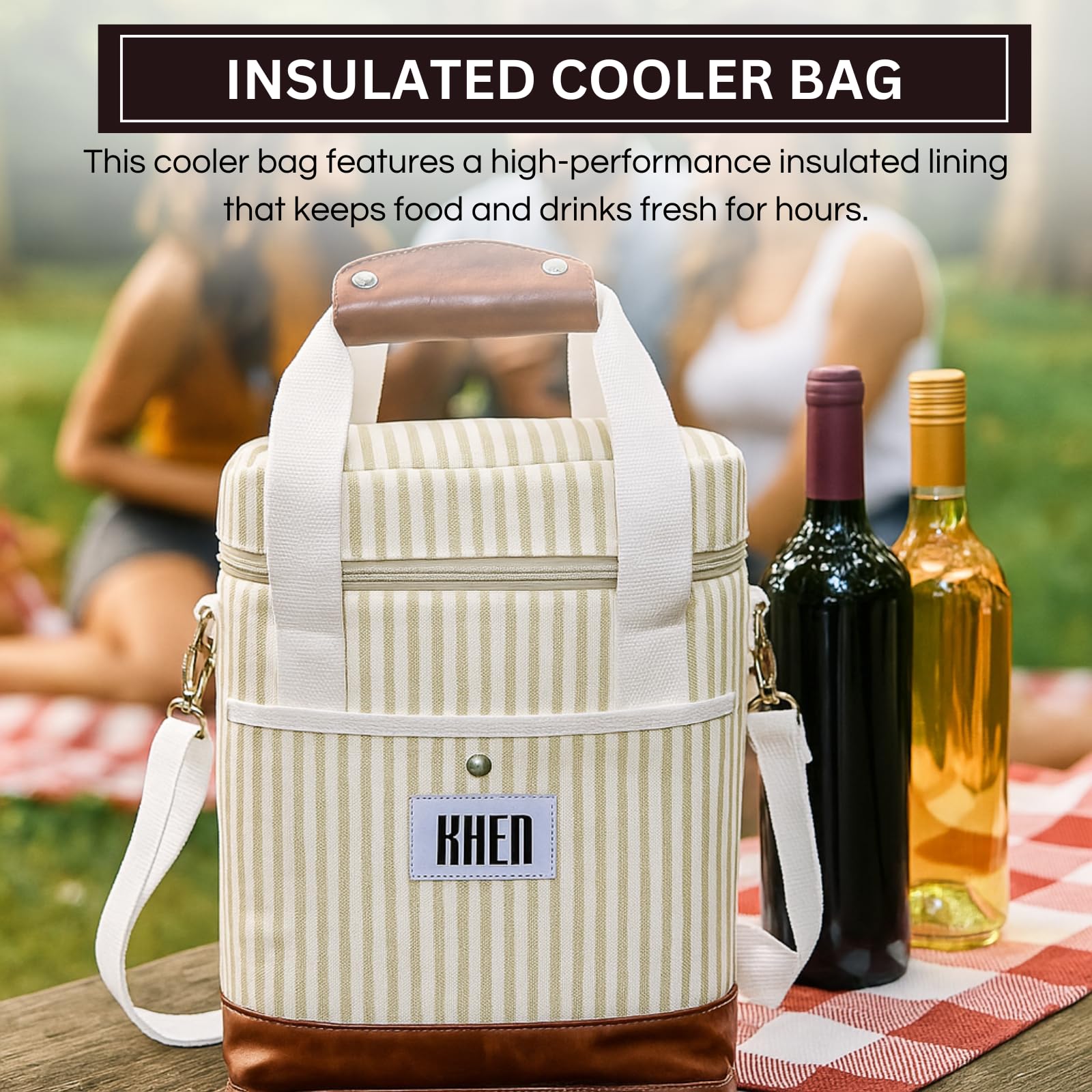 Khen 2-Bottle Wine Carrier Tote | Insulated Leakproof Cooler Bag | Canvas & Vegan Leather - Niksstuff