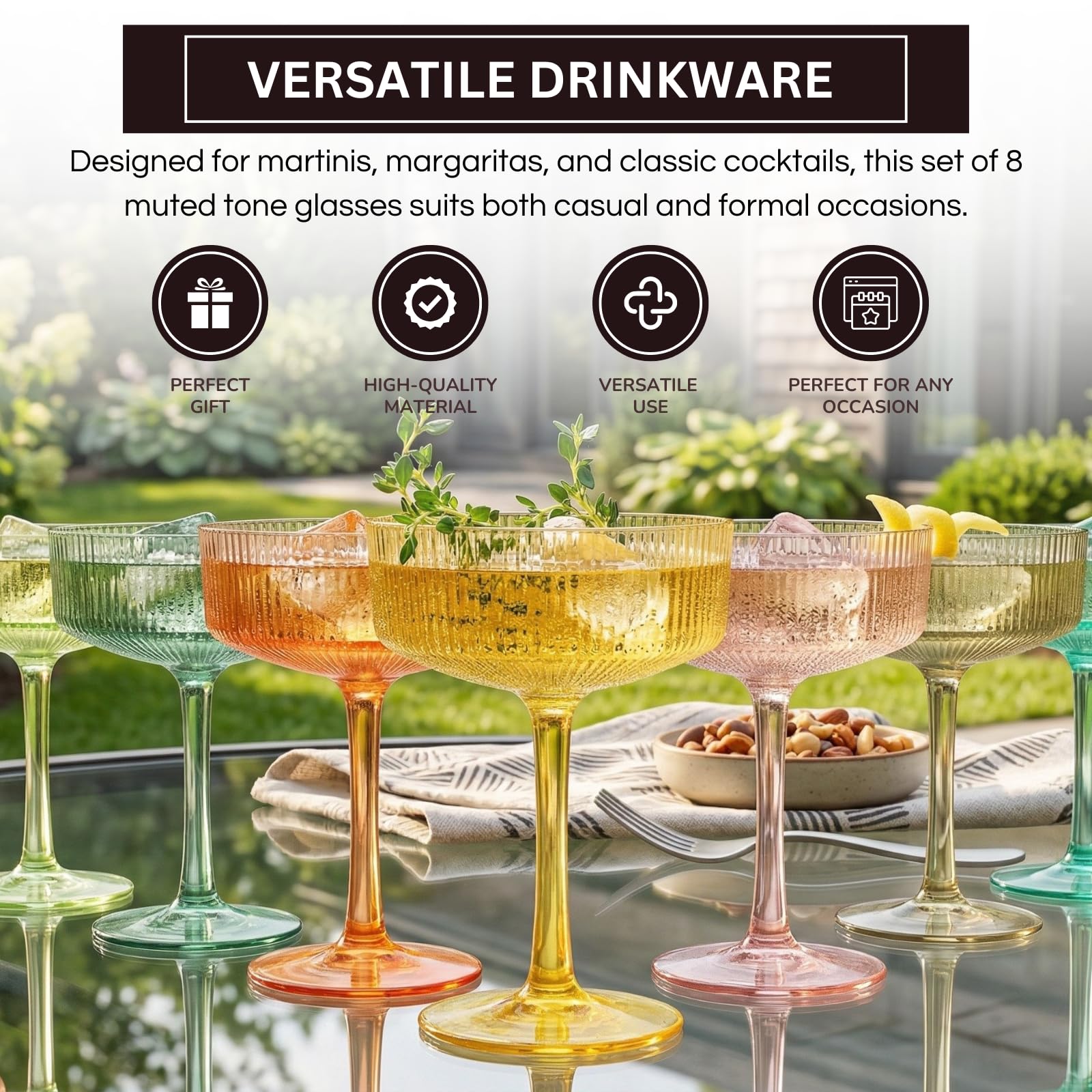 Madrid Acrylic Champagne Coupe Glasses | Set of 8 | 8oz | Shatterproof | Indoor & Outdoor | Khen Site - Niksstuff