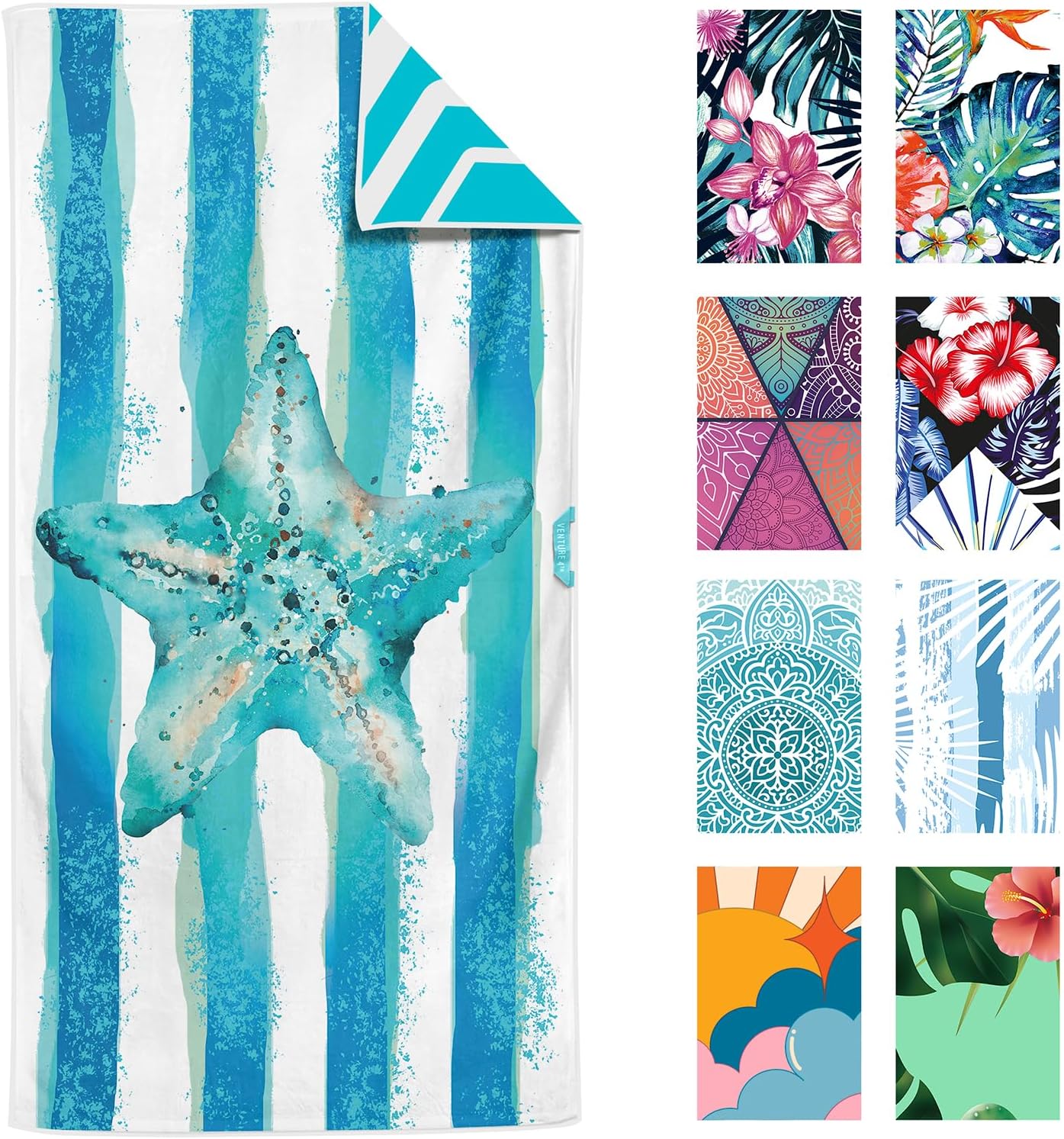 VENTURE 4TH Oversized Microfiber Beach Towel | 78"x35" | Quick-Dry | 31 Designs - Niksstuff