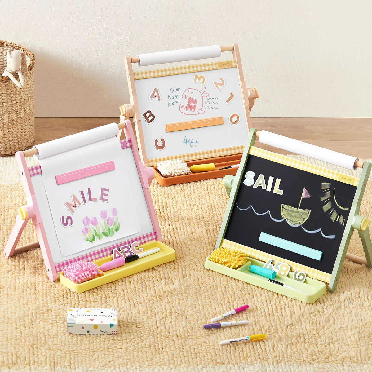 Tiny Land® Double-Sided Magnetic Tabletop Easel | Pink, Oatmeal or Green