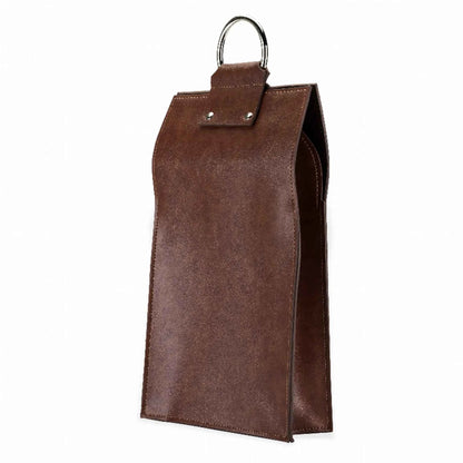 Viski Faux Leather Double-Bottle Wine Tote | Stainless Steel Handle | Chestnut Brown