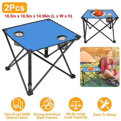 LakeForest Folding Camping Table with 2 Cup Holders – 600D Oxford, 44 lb Capacity | 18.5"x18.5" | 2.2 lbs | 1-Pc & 2-Pc Sets