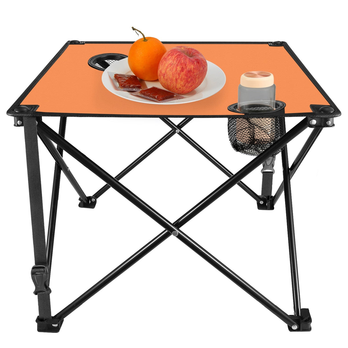 LakeForest Folding Camping Table with 2 Cup Holders – 600D Oxford, 44 lb Capacity | 18.5"x18.5" | 2.2 lbs | 1-Pc & 2-Pc Sets