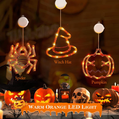 LJG 3 Pack Halloween LED Window Lights - Spider Witch Pumpkin
