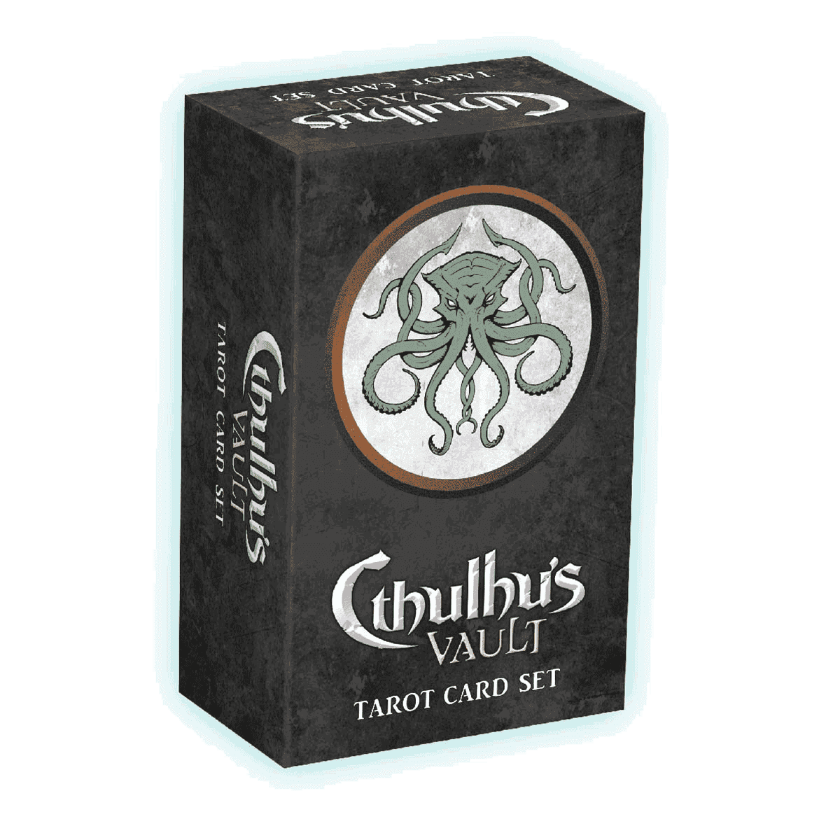 Cthulhu’s Vault tarot card set box, black with octopus emblem and logo
