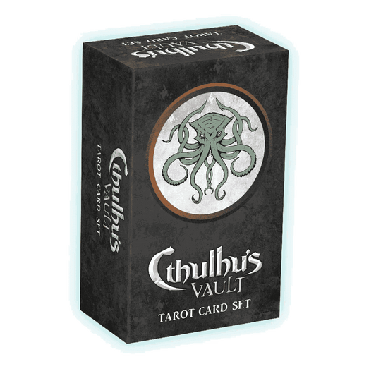 Cthulhu’s Vault tarot card set box, black with octopus emblem and logo