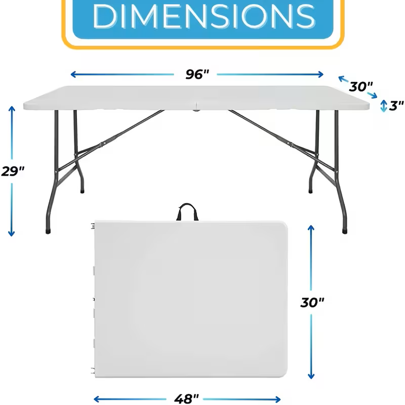 Portable Plastic Folding Table | 2.5, 4, 6 & 8 Foot Sizes | Indoor & Outdoor
