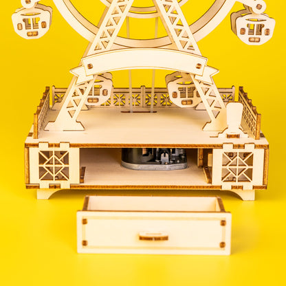 DIY Wooden Ferris Wheel Music Box Kit | Laser-Cut Wood | Rotating Ferris Wheel | 8 Music Options