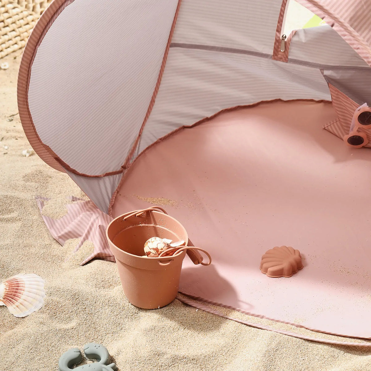 Tiny Land Kids Beach Tent Set with Sand Toys, UV Protection and Sandbag Anchors