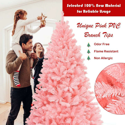 Pink artificial Christmas tree with close-up of PVC branch tips