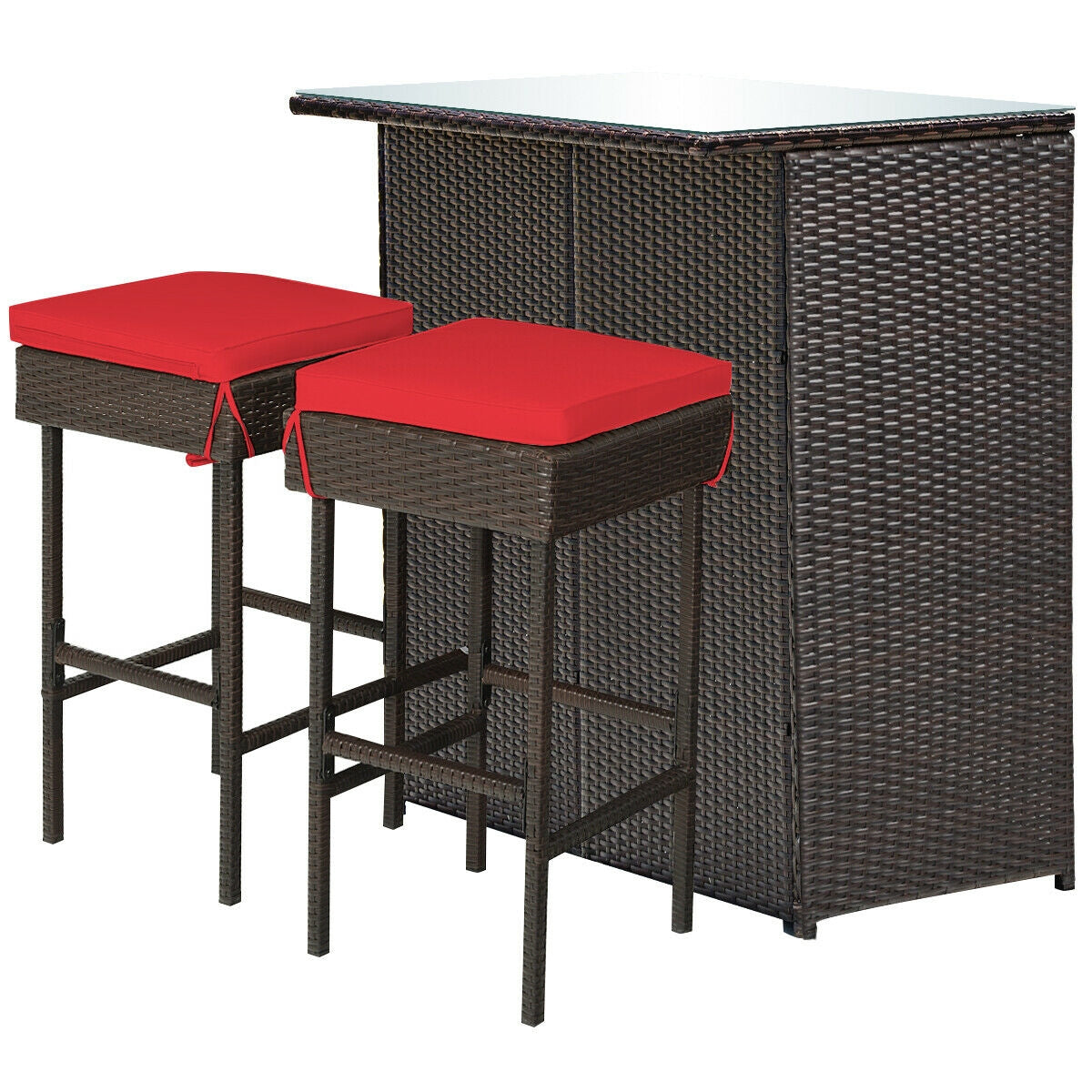 3-Piece Patio Rattan Wicker Bar Table & Stools Dining Set