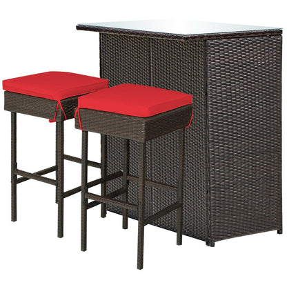 3-Piece Patio Rattan Wicker Bar Table & Stools Dining Set