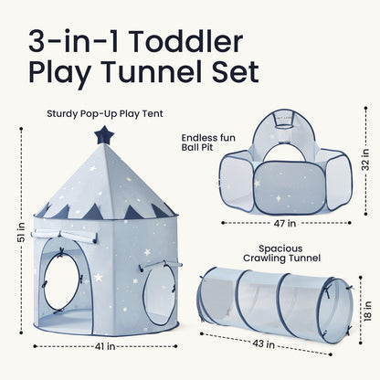 Tiny Land 3-in-1 Play Tunnel, Tent and Ball Pit Set