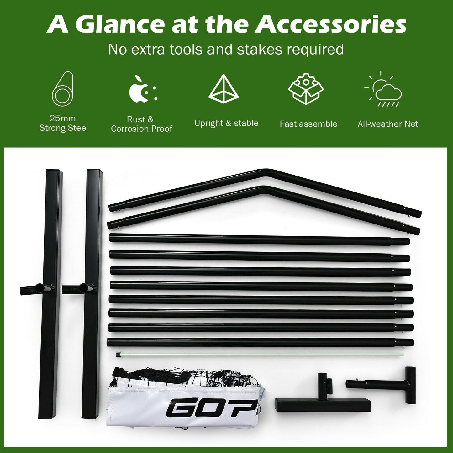 22 FT Portable Pickleball Net Set | 25mm Steel Frame | Fiberglass Post | 600D Oxford Bag | Indoor & Outdoor