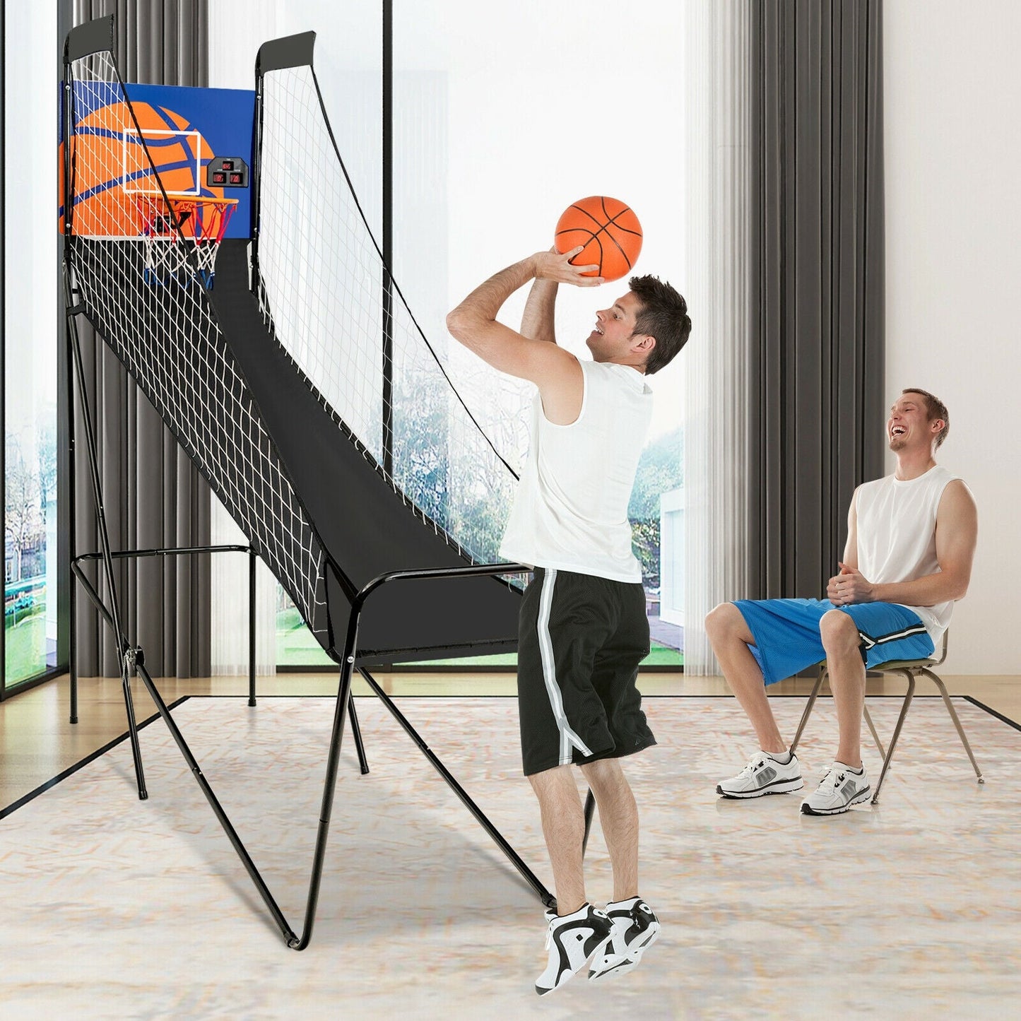 Foldable Basketball Arcade Game | Electronic Scorer | Steel Frame + MDF Backboard | 3 Balls Included
