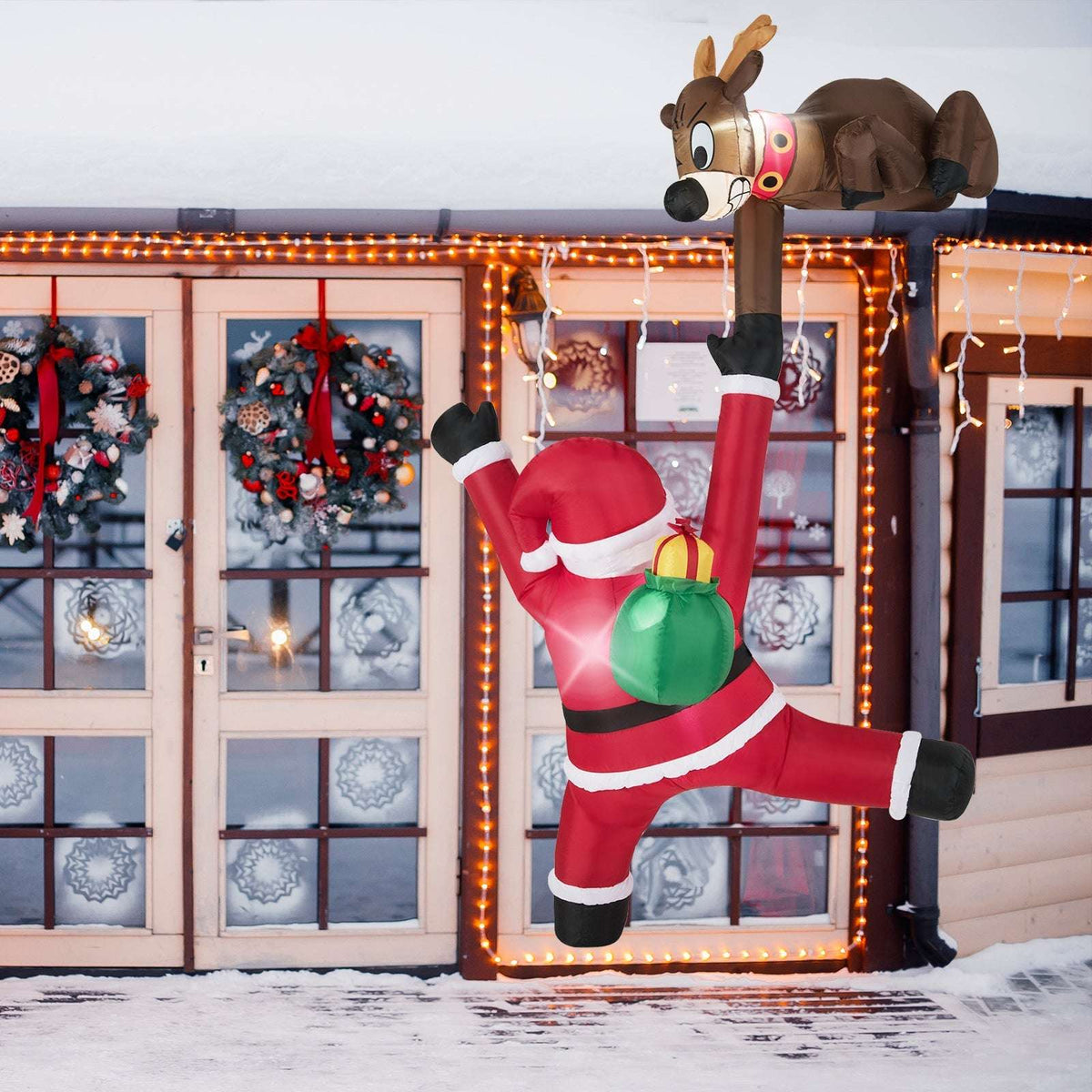 8.5-foot inflatable Santa and reindeer decoration with LED lights