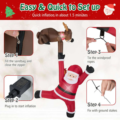 Inflatable Santa and reindeer decoration with setup instructions