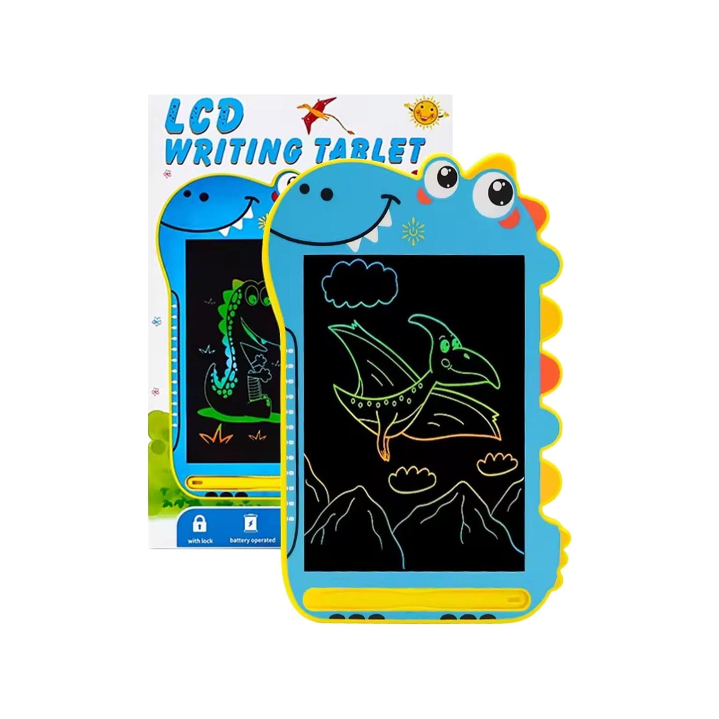 Kids LCD Writing Tablet 8.5" | Dinosaur Color Display | One-Click Erase | Screen Lock | Blue or Pink