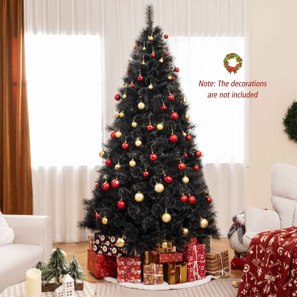 Black Artificial Halloween & Christmas Tree with Cool White LED Lights – 6 or 7 FT