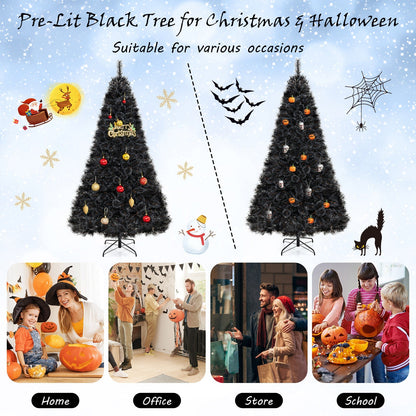 Black Artificial Halloween & Christmas Tree with Cool White LED Lights – 6 or 7 FT