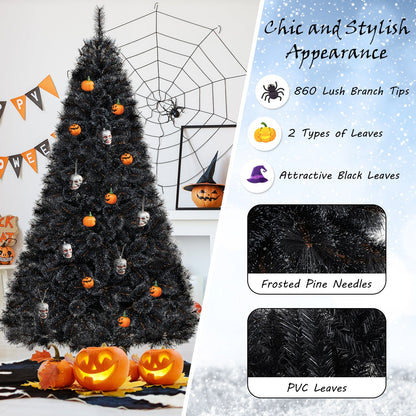 Black Artificial Halloween & Christmas Tree with Cool White LED Lights – 6 or 7 FT