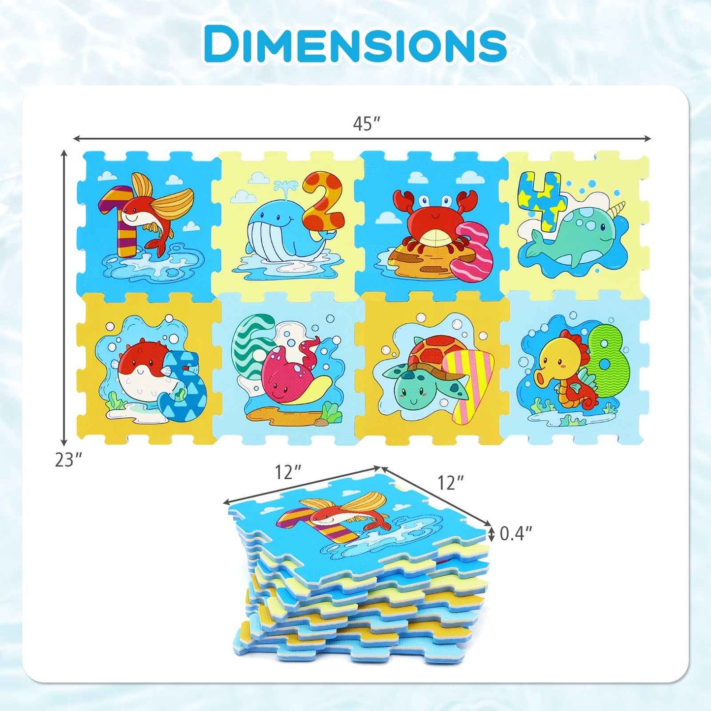 8-Piece Educational Interlocking Baby Play Mat with Animals and Numbers