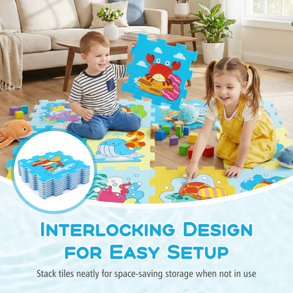 8-Piece Educational Interlocking Baby Play Mat with Animals and Numbers
