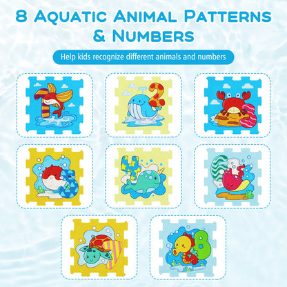 8-Piece Educational Interlocking Baby Play Mat with Animals and Numbers