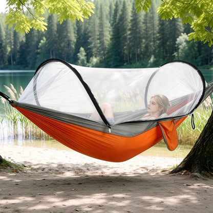 3-in-1 Camping Hammock with Mosquito Net – 440 lb Capacity, 70D Nylon | Pop-Up Net, Dual Zippers | 1.43 lbs | 3 Colors