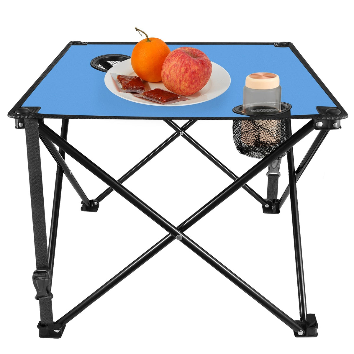 LakeForest Folding Camping Table with 2 Cup Holders – 600D Oxford, 44 lb Capacity | 18.5"x18.5" | 2.2 lbs | 1-Pc & 2-Pc Sets