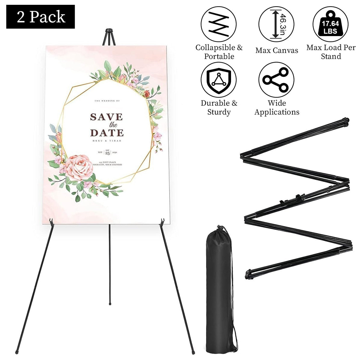 2-Pack 61" Collapsible A-Frame Easel Stands with Carry Bags