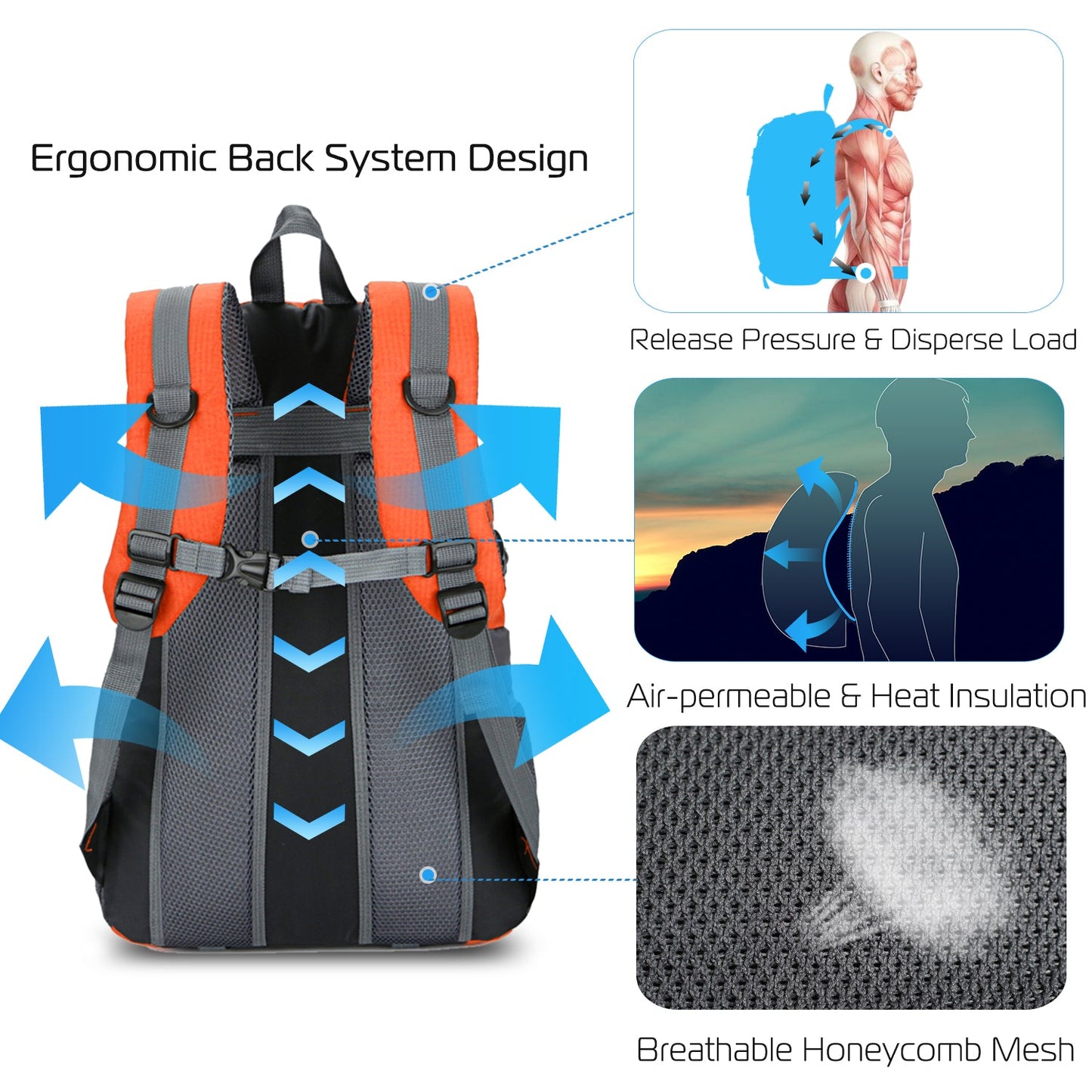 36L Outdoor Backpack | Water-Repellent Nylon | Ergonomic | 373g | iNova | Orange